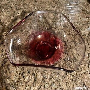 Beautiful Vintage Red Hand Blown Pleated Glass 3 Sided Bowl